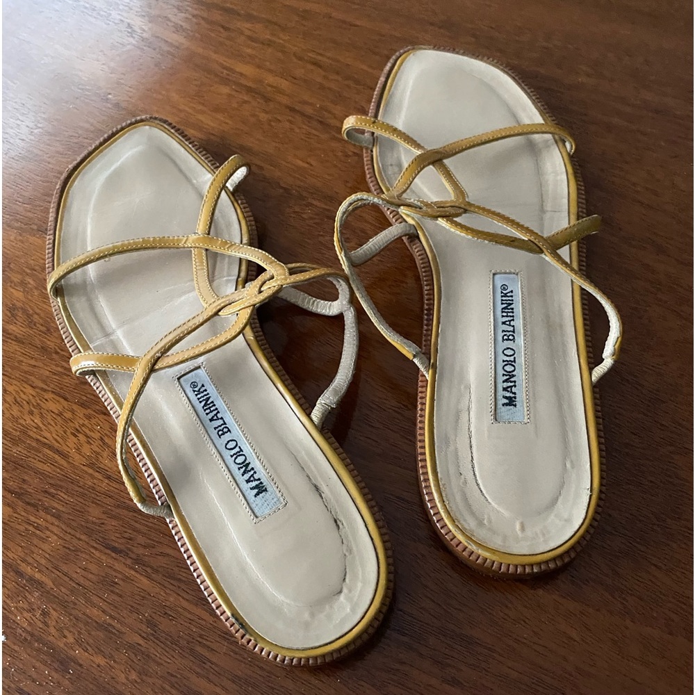 Great Manolo Blahnik sandals. Easy to slip on for beach, everyday or pedicures.
